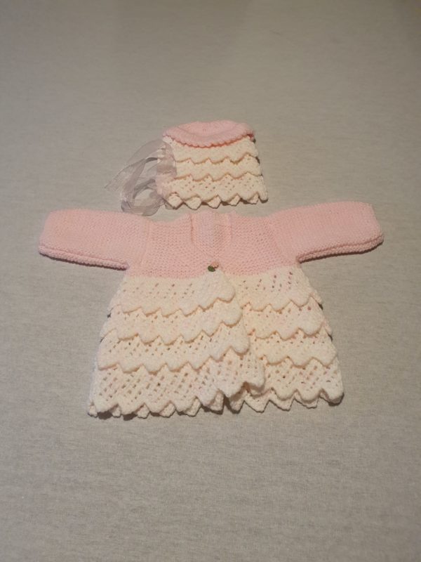 Newborn Girls pink hand knit set