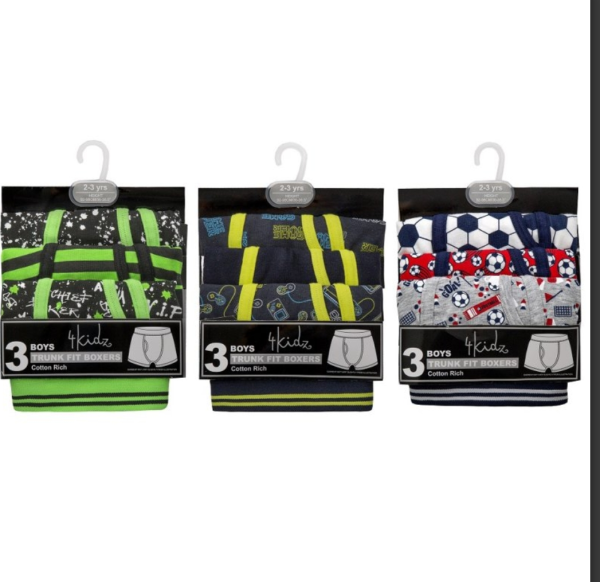 Boys 2-3 3 pack trunk boxers (football)