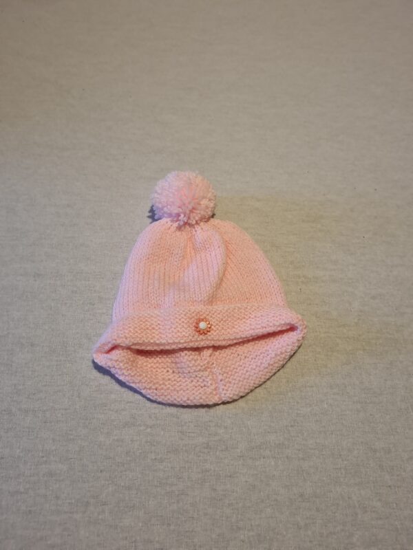 Girls 6-9 Handknit pink button hat
