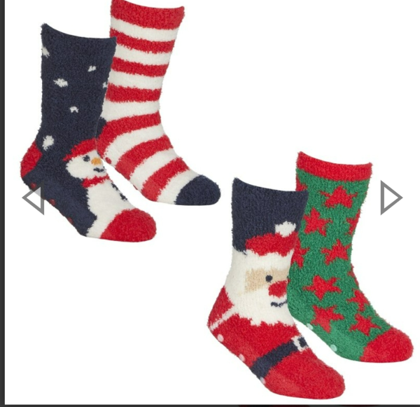 Brand New 2 pack Christmas cosy socks with grippers (SANTA)
